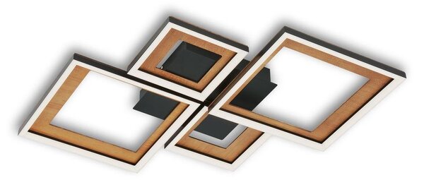 BRILONER - Lampada da soffitto LED, Dimmerabile gradualmente, Lampada da soffitto orientabile LED, Telaio LED, Sottosquadro, Legno nero, 530x530x80 mm