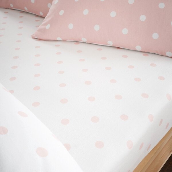 Lenzuolo con angoli bianco e rosa in flanella 135x190 cm Polka Dot – Catherine Lansfield