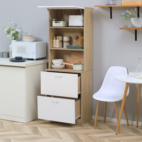 HOMCOM Buffet da cucina armadio multi-rangement con 2 cassetti, 1 armadio + ampio piano 60 x 38 x 168 cm MDF bianco