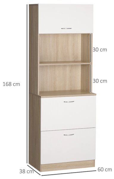 HOMCOM Buffet da cucina armadio multi-rangement con 2 cassetti, 1 armadio + ampio piano 60 x 38 x 168 cm MDF bianco
