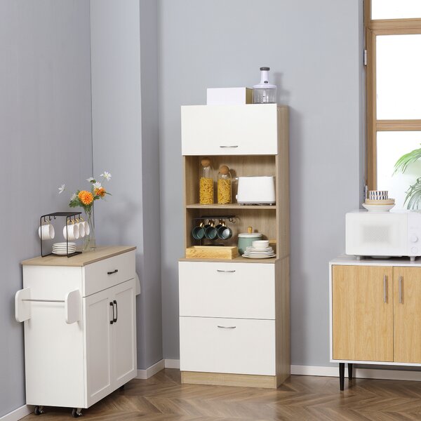 HOMCOM Buffet da cucina armadio multi-rangement con 2 cassetti, 1 armadio + ampio piano 60 x 38 x 168 cm MDF bianco