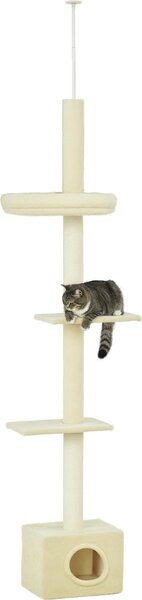 PawHut Albero per gatti regolabile in altezza da 230 a 260 cm torre gioco per gatti tiragraffi 4 livelli di attività con cuccia in peluche beige