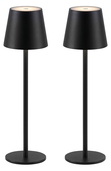 JUST LIGHT Lampada da tavolo a LED con batteria ricaricabile, set da 2, orientabile verso l'alto e verso il basso, USB, dimmerabile con comando touch, nera, per interni ed esterni, 29251-16AO, 29251-18AO, 29251-26AO, 29251-43AO