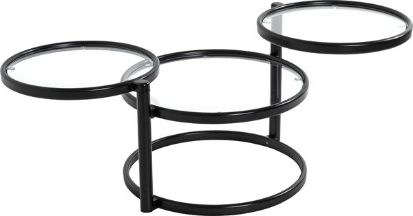 Tavolino HAKU, colore nero - Metallo, vetro di sicurezza 5 mm, dimensioni: 58-140x43x50 cm