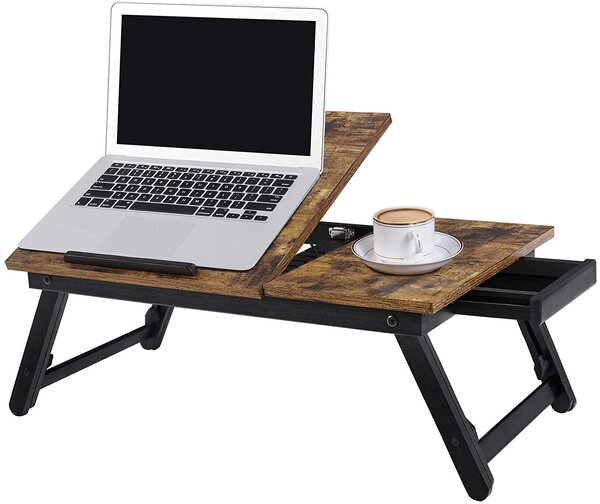 Tavolo per laptop SONGMICS, supporto per laptop, vassoio per la colazione, gambe pieghevoli, per letto e divano, regolabile in altezza, per laptop fino a 15,6 pollici, 55 x 35 x 23 cm, marrone vintage LLD105B01