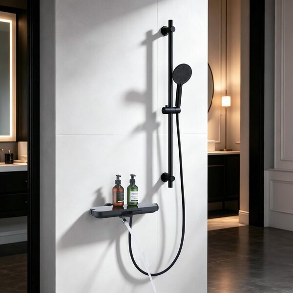 Supporto per doccia con doccetta manuale da 90 cm, colore nero