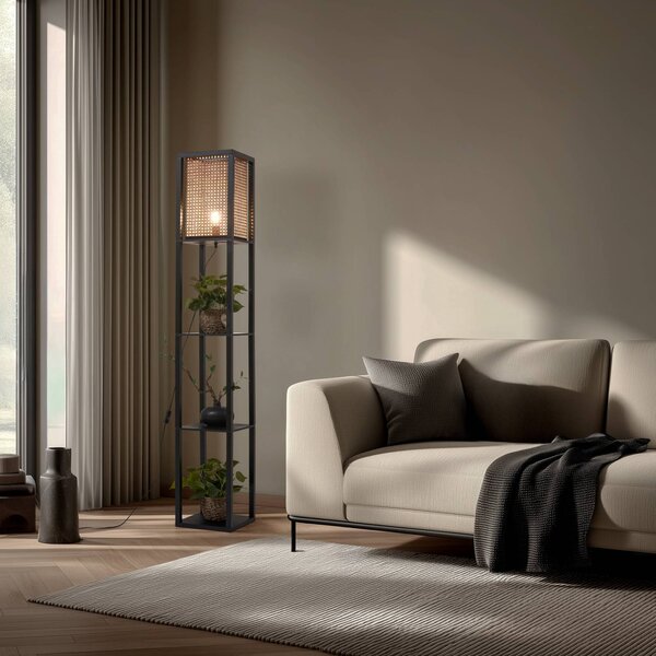 Lampada da terra Birta Lindby, Nero, Soggiorno / Sala da pranzo, Legno, Moderno, Lampada da terra