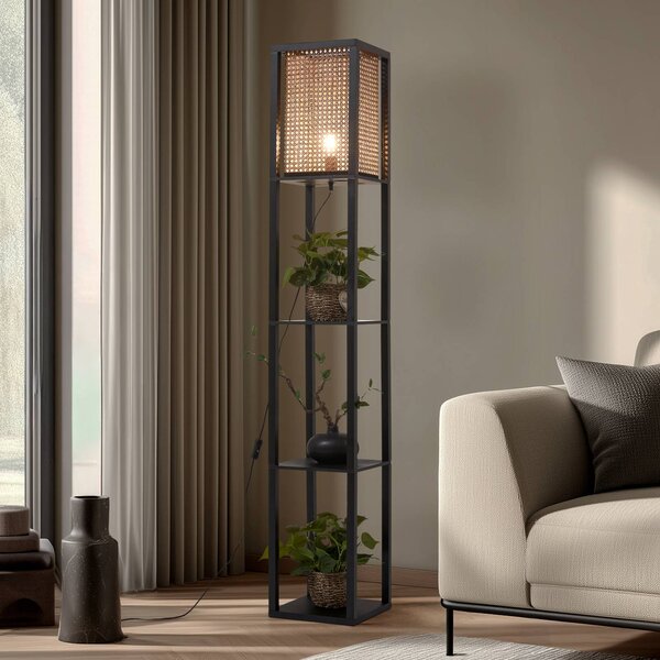 Lampada da terra Birta Lindby, Nero, Soggiorno / Sala da pranzo, Legno, Moderno, Lampada da terra