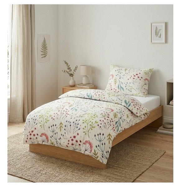 Biancheria da letto bianca in raso di cotone per letto singolo 140x200 cm Jasmine – My House