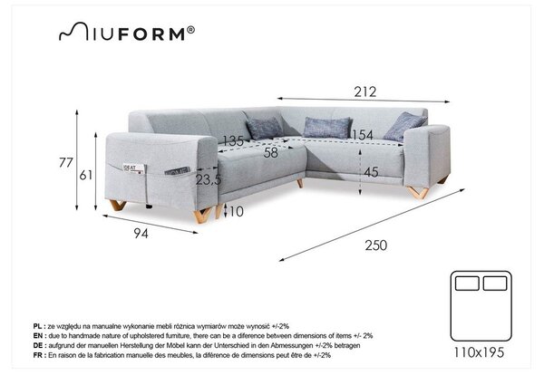 Divano angolare marrone allungabile e con contenitore (con penisola a destra/a L) Classy Sophie – Miuform