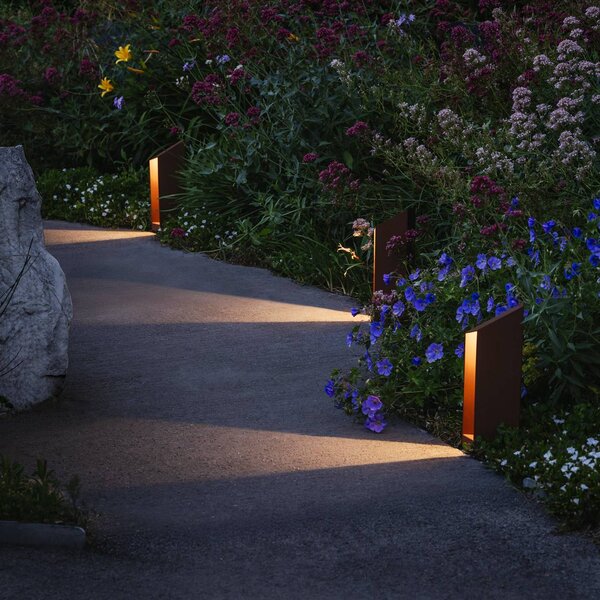 MARSET lampioncino LED Domus Altezza 26 cm, alluminio color ruggine Domus, dimmerabile, Marrone / Ruggine, Alluminio, Design, Lampada LED da esterni