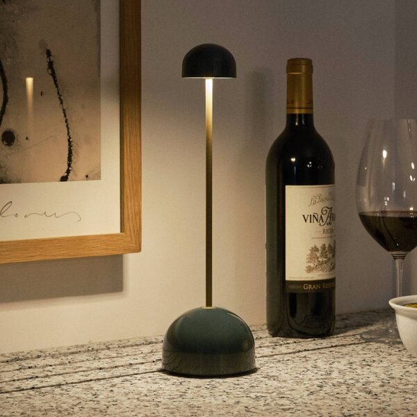 MARSET lampada LED da tavolo ricaricabile Sips, verde/oro, 31 cm, acciaio dimmerabile, Ottone / Oro, Metallo, Design