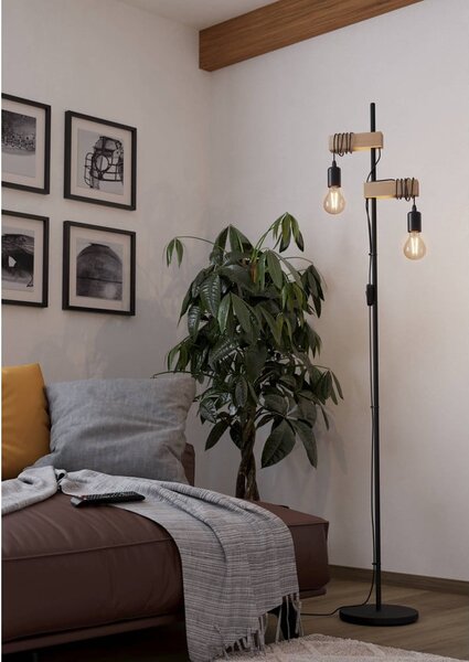 Lampada da terra LED nera/di colore naturale (altezza totale 166,5 cm) TOWNSHEND – EGLO