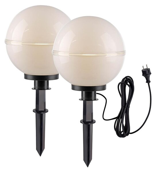 JUST LIGHT Lampada da giardino a sfera, set da 2 con picchetto, bianca, resistente agli spruzzi d'acqua; per giardino, terrazza, balcone e spazi esterni