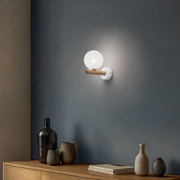 Applique da parete Estera TK Lighting, dimmerabile, Bianco / Opale, Soggiorno / Sala da pranzo, Vetro, Moderno, Applique