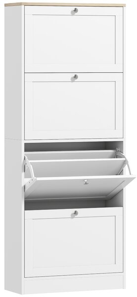 Scarpiera Salvaspazio 60x23,5x151 cm a 4 Cassetti con Ripiani Regolabili su 2 Livelliin MDF Bianco