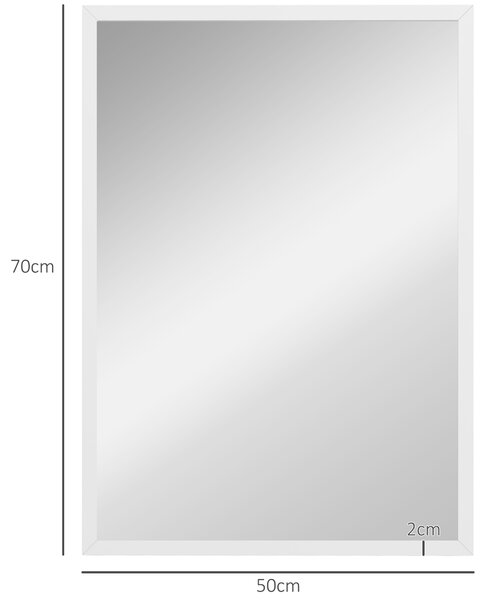 HOMCOM Specchio da Parete Rettangolare con Ganci, in Vetro e MDF, 50x70 cm, Bianco | Aosom Italy