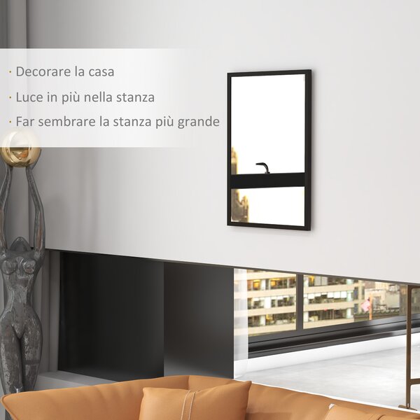 HOMCOM Specchio da Parete Rettangolare con Ganci, in Vetro e MDF, 50x70 cm, Nero | Aosom Italy