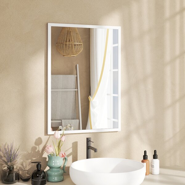 HOMCOM Specchio da Parete Rettangolare con Ganci, in Vetro e MDF, 50x70 cm, Bianco | Aosom Italy