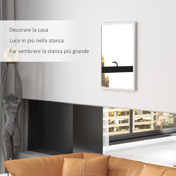 HOMCOM Specchio da Parete Rettangolare con Ganci, in Vetro e MDF, 50x70 cm, Bianco | Aosom Italy