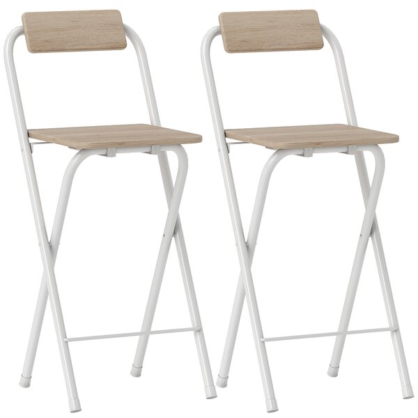 HOMCOM Set 2 Sgabelli da Bar Pieghevoli con Poggiapiedi, in Legno e Acciaio, 37x45x87 cm, Legno | Aosom Italy