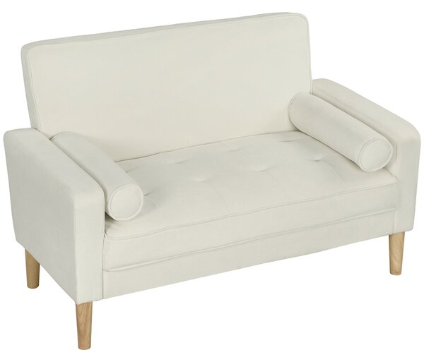 HOMCOM Divano a 2 posti, Divano a due posti con gambe in legno di gomma, Divano imbottito per soggiorno, camera da letto, Bianco crema | Aosom Italy