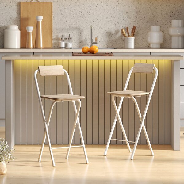 HOMCOM Set 2 Sgabelli da Bar Pieghevoli con Poggiapiedi, in Legno e Acciaio, 37x45x87 cm, Legno | Aosom Italy