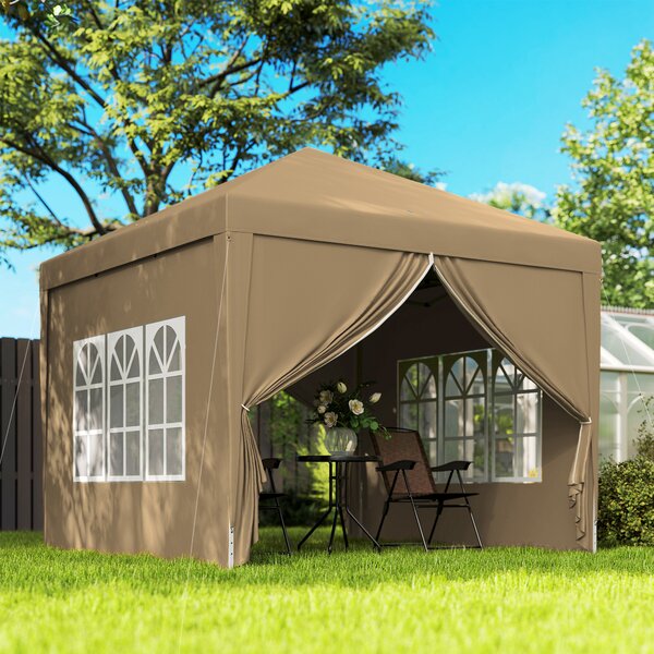Outsunny Gazebo da Esterno 3x3 m Pieghevole con 4 Pannelli Laterali, in Acciaio e Tessuto Oxford Cachi | Aosom Italy