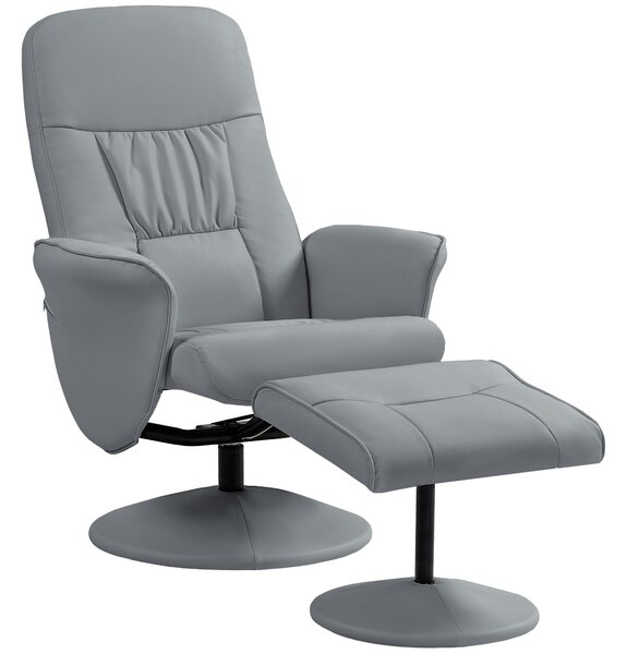 HOMCOM Set poltrona 2 pezzi Poltrona con Poggiapiedi Poltrona Relax con Poggiapiedi, regolabile in altezza, schienale inclinabile, Grigio Chiaro | Aosom Italy
