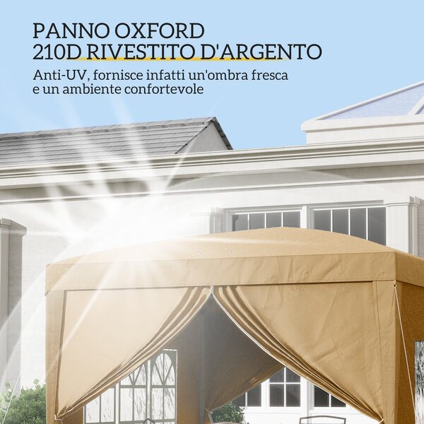 Outsunny Gazebo da Esterno 3x3 m Pieghevole con 4 Pannelli Laterali, in Acciaio e Tessuto Oxford Cachi | Aosom Italy