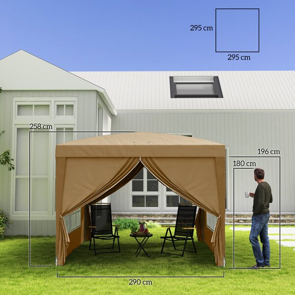 Outsunny Gazebo da Esterno 3x3 m Pieghevole con 4 Pannelli Laterali, in Acciaio e Tessuto Oxford Cachi | Aosom Italy
