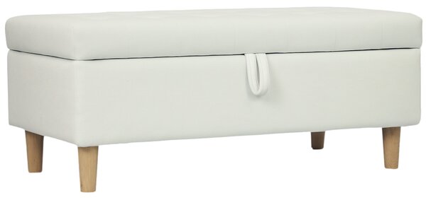 HOMCOM Poggiapiedi imbottito con vano portaoggetti, gambe in legno, rivestimento in tessuto morbido, Bianco crema | Aosom Italy