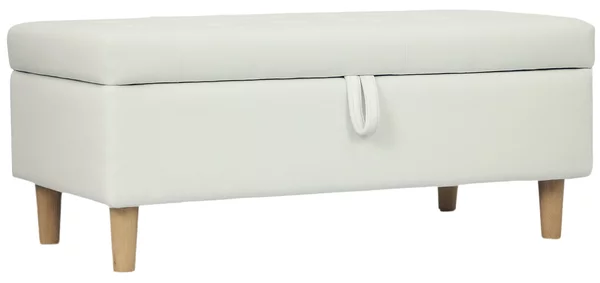 HOMCOM Poggiapiedi imbottito con vano portaoggetti, gambe in legno, rivestimento in tessuto morbido, Bianco crema | Aosom Italy