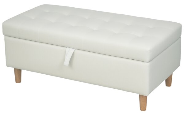 HOMCOM Poggiapiedi imbottito con vano portaoggetti, gambe in legno, rivestimento in tessuto morbido, Bianco crema | Aosom Italy