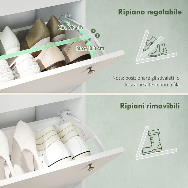 HOMCOM Scarpiera Slim con 4 Cassetti Ribaltabili e Ripiani Regolabili per 24-32 Scarpe, 80x23.5x157 cm, Bianco | Aosom Italy