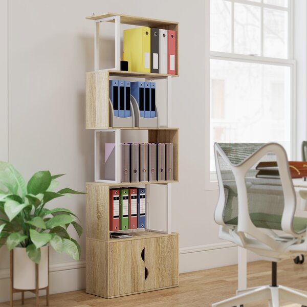 HOMCOM Libreria a 5 livelli, mobile di archiviazione con scaffali e armadio doppia porta, 60 x 23,8 x 179,2 cm, legno naturale | Aosom Italy