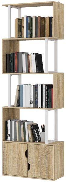 HOMCOM Libreria a 5 livelli, mobile di archiviazione con scaffali e armadio doppia porta, 60 x 23,8 x 179,2 cm, legno naturale | Aosom Italy