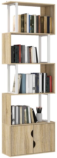 HOMCOM Libreria a 5 livelli, mobile di archiviazione con scaffali e armadio doppia porta, 60 x 23,8 x 179,2 cm, legno naturale | Aosom Italy
