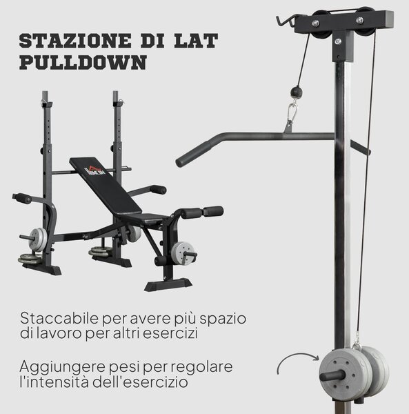 HOMCOM Panca Fitness con Leg Press, Squat Rack e Leg Extension, in Acciaio e PU, 180x134x200 cm, Nero e Argento | Aosom Italy