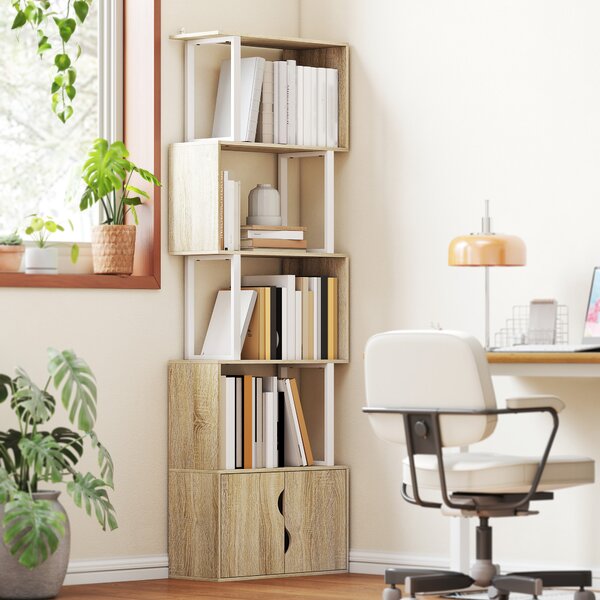 HOMCOM Libreria a 5 livelli, mobile di archiviazione con scaffali e armadio doppia porta, 60 x 23,8 x 179,2 cm, legno naturale | Aosom Italy