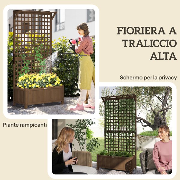 Outsunny Fioriera da Giardino con Traliccio per Piante Rampicanti in Legno di Abete, 90x45x183 cm, Marrone | Aosom Italy