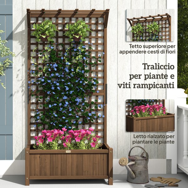 Outsunny Fioriera da Giardino con Traliccio per Piante Rampicanti in Legno di Abete, 90x45x183 cm, Marrone | Aosom Italy