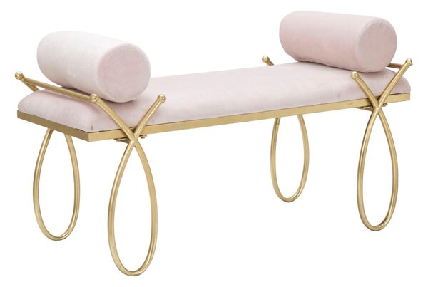 Panca in Velluto telaio in metallo Dorato Anni 20 RIBBON ROSA Dimensioni 112,5x49x h53 cm peso 9 kg rivestimento colore rosa