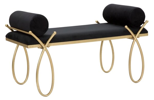 Panca in Velluto telaio in metallo Dorato Anni 20 RIBBON ROSA Dimensioni 112,5x49x h53 cm peso 9 kg rivestimento colore nero