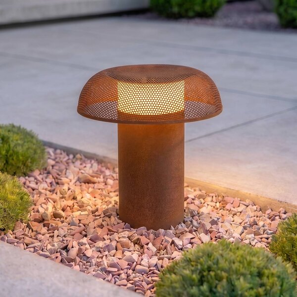 Lucande, lampione a LED MAILE, 40 cm, color ruggine, IP65 Maile Lucande, Marrone / Ruggine, Alluminio, Design