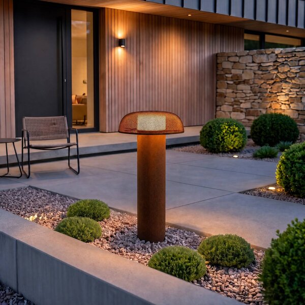 Lucande Lampione a LED MAILE, 80 cm, color ruggine, IP65 Maile, Marrone / Ruggine, Alluminio, Design