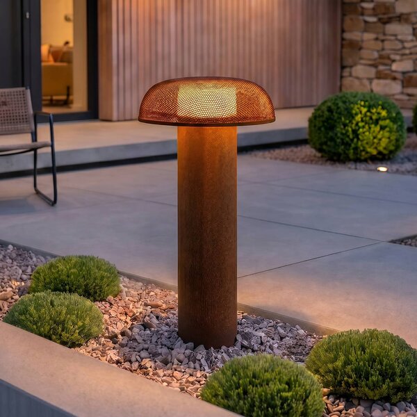 Lucande Lampione a LED MAILE, 80 cm, color ruggine, IP65 Maile, Marrone / Ruggine, Alluminio, Design