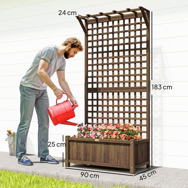 Outsunny Fioriera da Giardino con Traliccio per Piante Rampicanti in Legno di Abete, 90x45x183 cm, Marrone | Aosom Italy