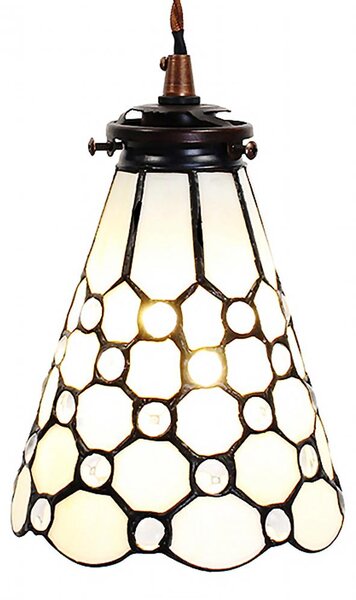 Clayre & Eef lampada a sospensione Tiffany Ø 15x115 cm vetro bianco marrone