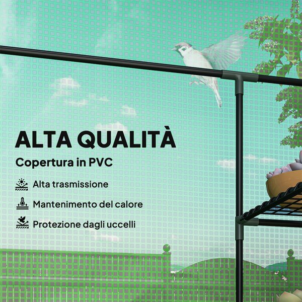 Outsunny Serra da Giardino con 2 Mensole a 3 Livelli e Ingresso a Zip, in Acciaio e PE, 142x73x195 cm, Verde | Aosom Italy